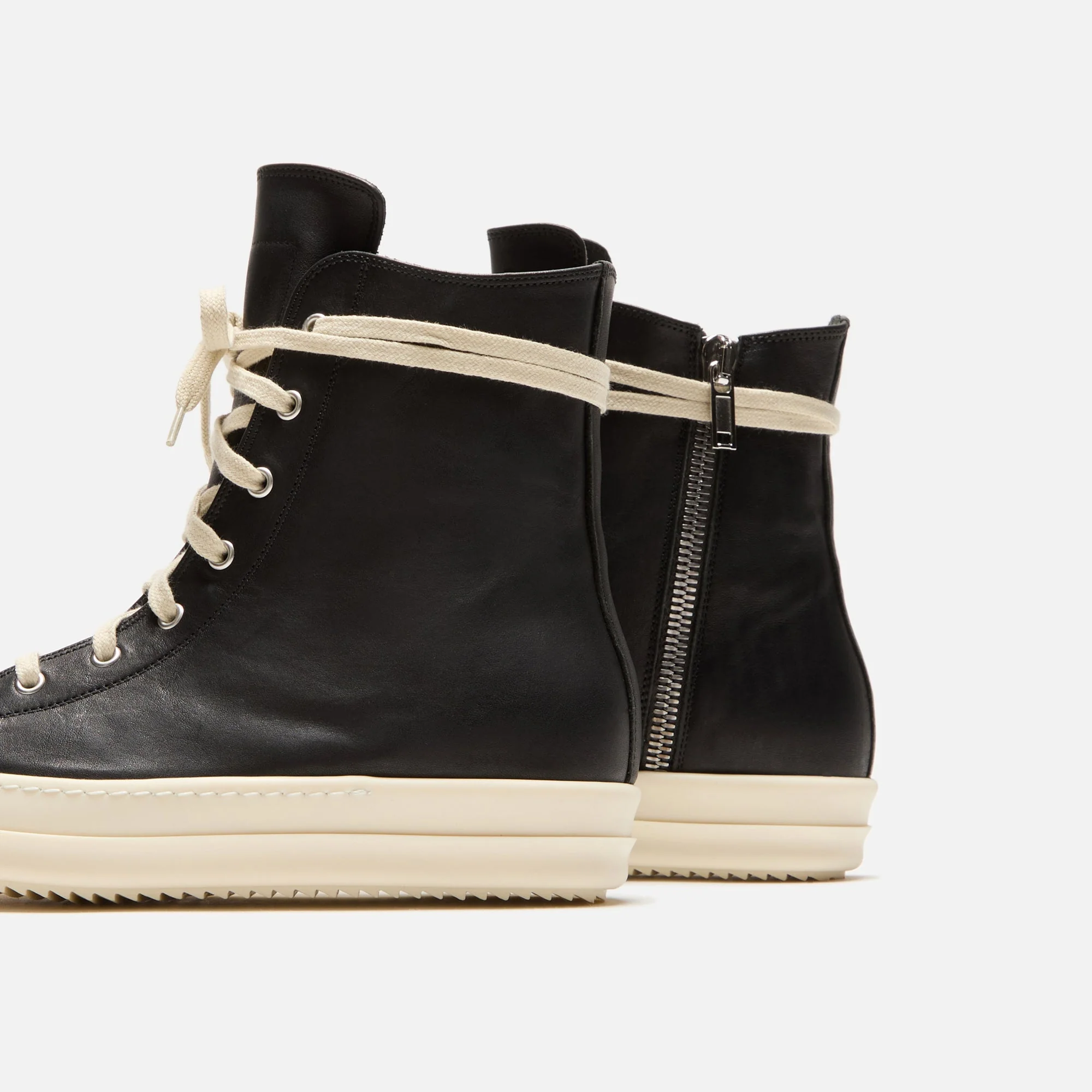 Rick Owens Scarpe In Pelle Sneakers - Black / Milk / Milk - Image 3
