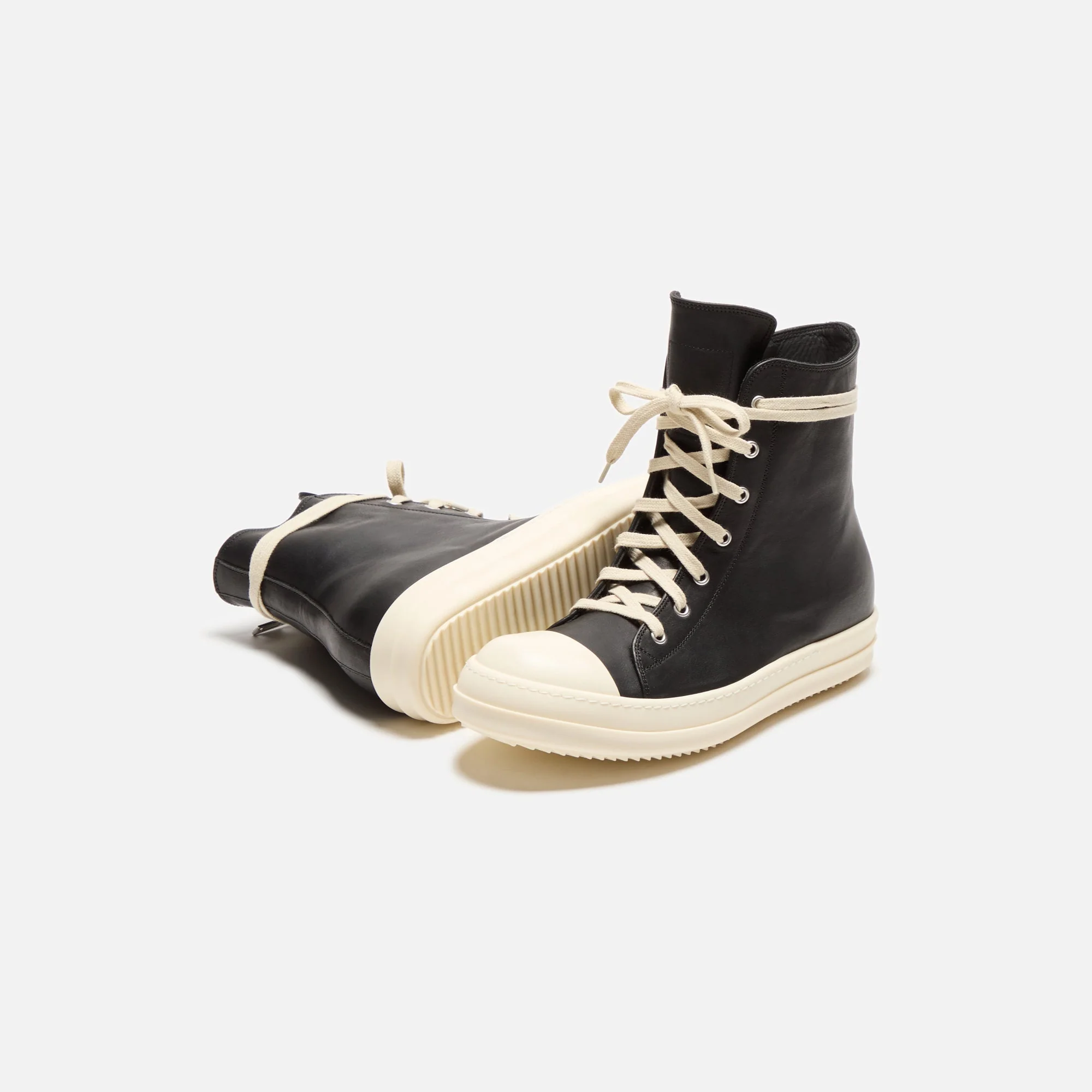 Rick Owens Scarpe In Pelle Sneakers - Black / Milk / Milk - Image 4