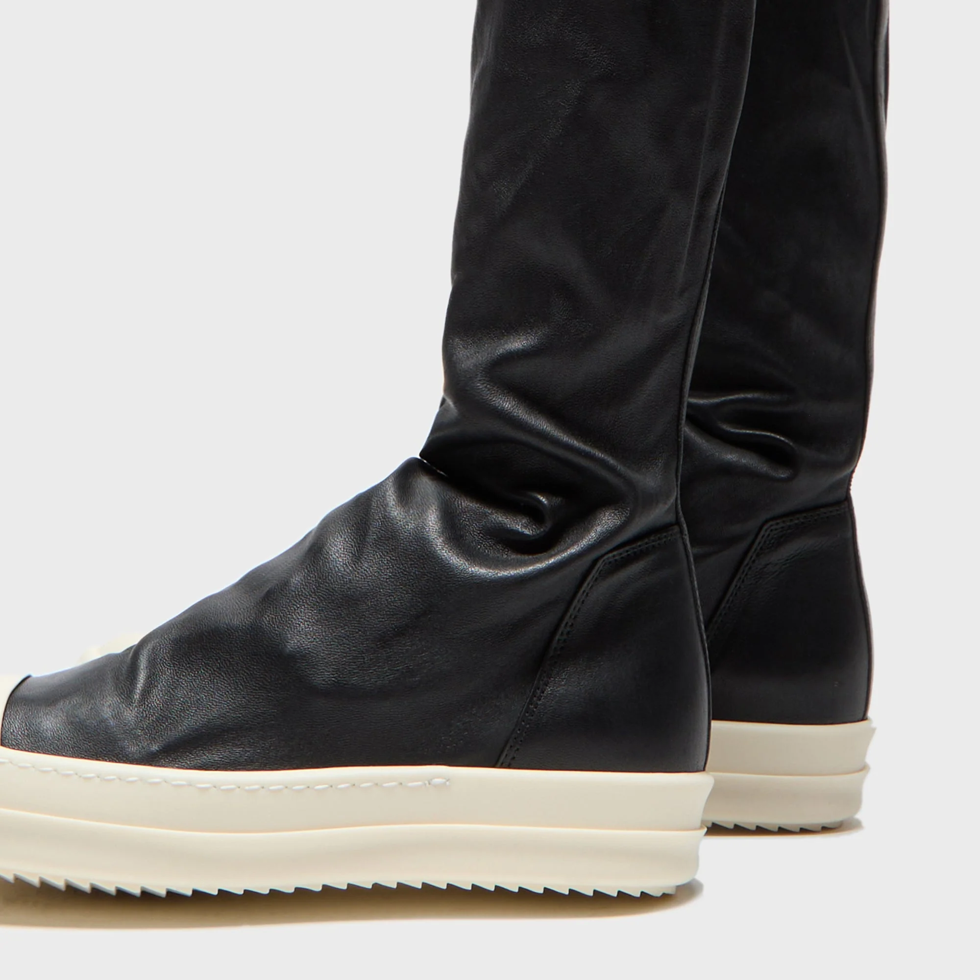 Rick Owens Stivali In Pelle High Stocking Sneaks Boots - Black / Milk / Milk - Image 3